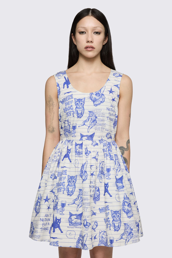 Dangerfield NZ - Sketchy Cat Dress - white-purple