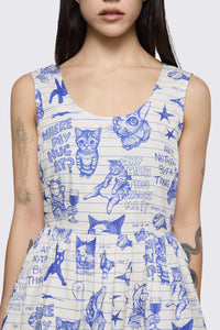 Dangerfield NZ - Sketchy Cat Dress - white-purple