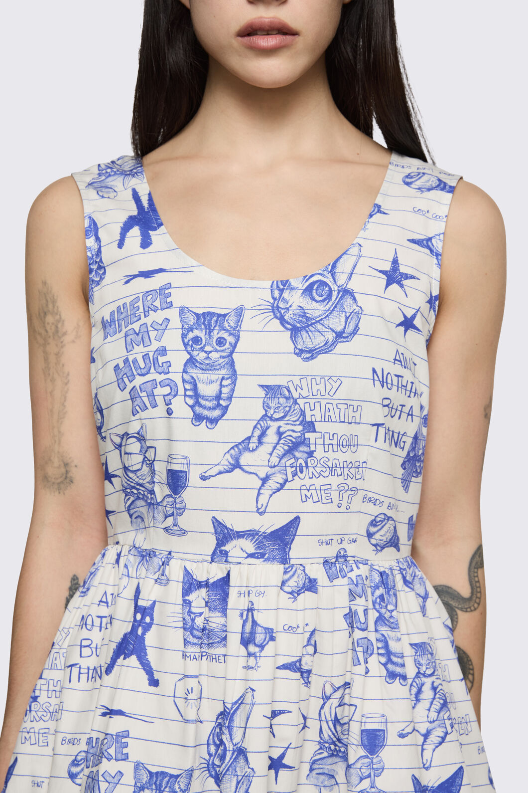 Dangerfield NZ - Sketchy Cat Dress - white-purple