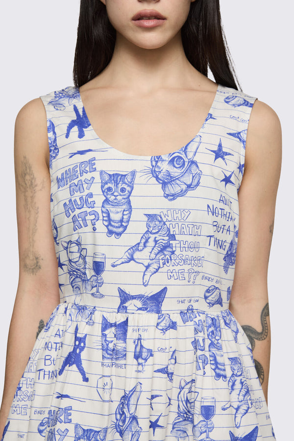 Dangerfield NZ - Sketchy Cat Dress - white-purple