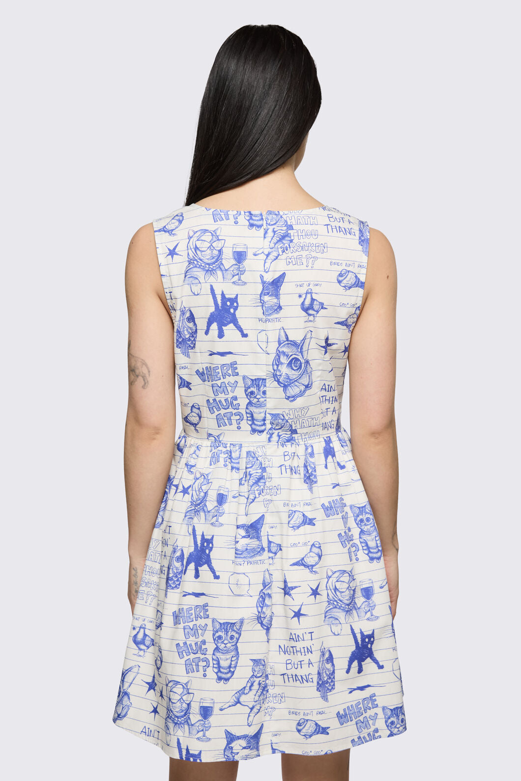 Dangerfield NZ - Sketchy Cat Dress - white-purple