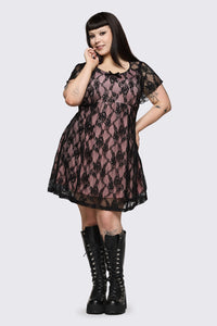 Dangerfield NZ - Curve Broken Roller Coaster Lace Babydoll Dress - black-pink