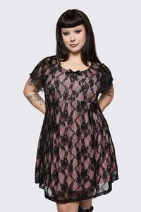Dangerfield NZ - Curve Broken Roller Coaster Lace Babydoll Dress - black-pink