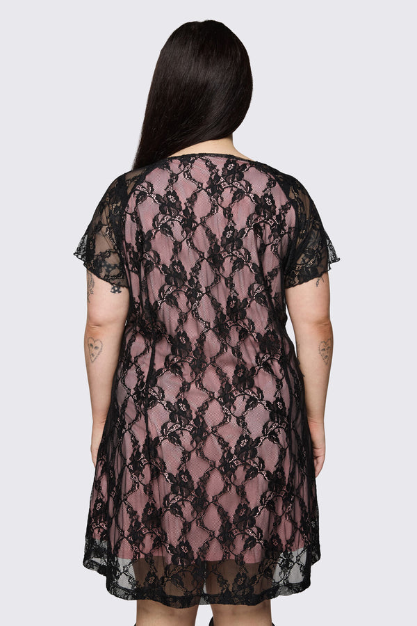 Dangerfield NZ - Curve Broken Roller Coaster Lace Babydoll Dress - black-pink