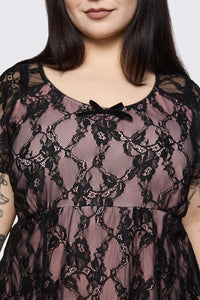 Dangerfield NZ - Curve Broken Roller Coaster Lace Babydoll Dress - black-pink