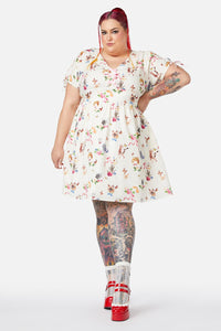 Dangerfield NZ - Curve Kitsch Kitty Print Dress - cream