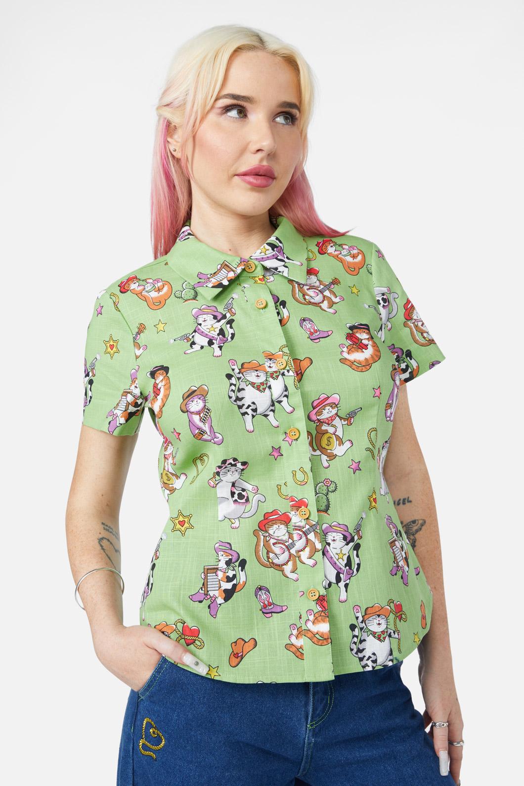 Dangerfield NZ - Meowdy Blouse - green