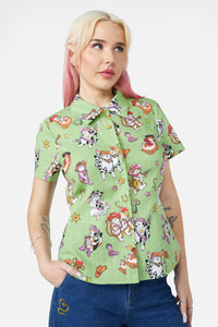 Dangerfield NZ - Meowdy Blouse - green