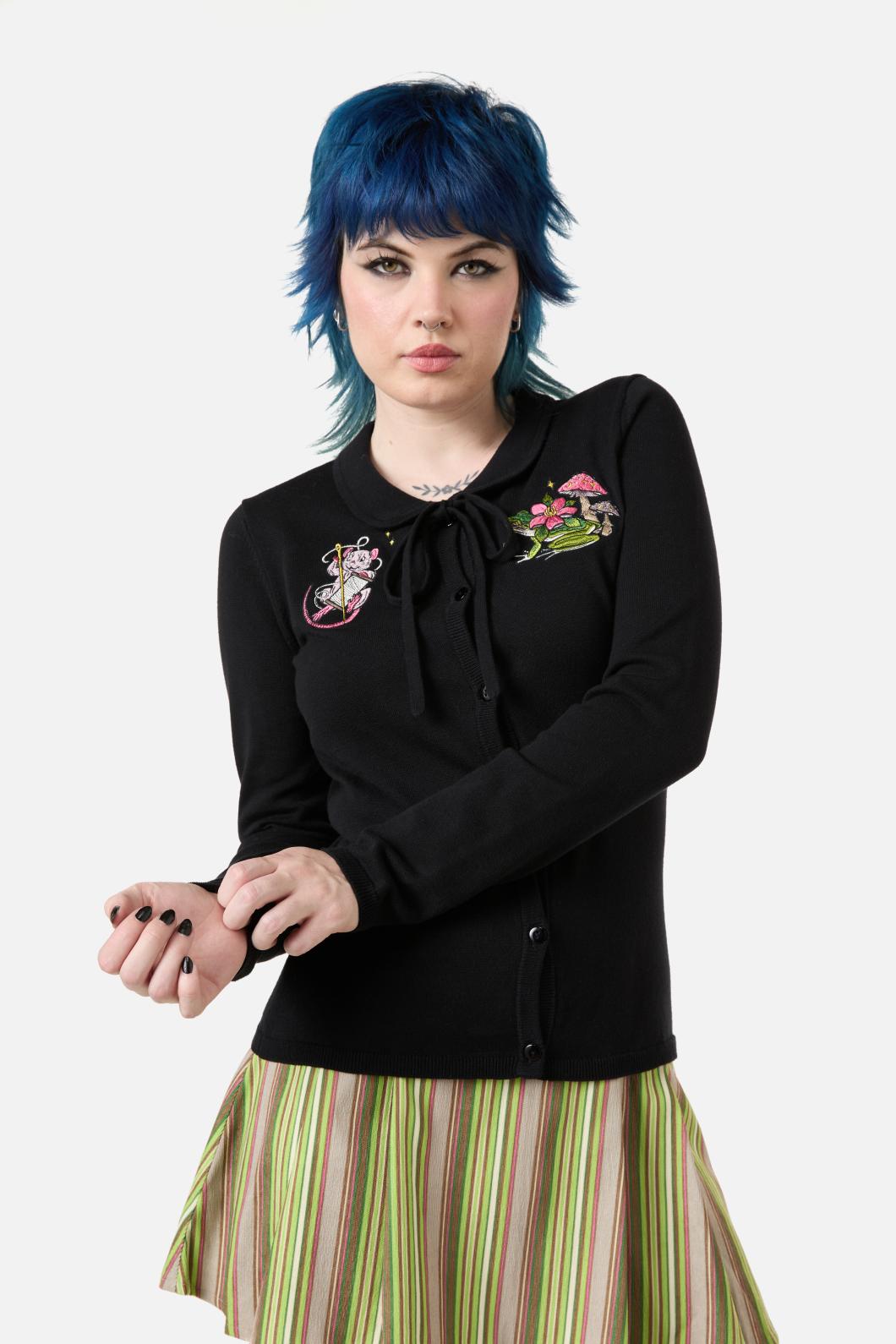 Dangerfield NZ - Critters Embroidered Fitted Cardigan - black