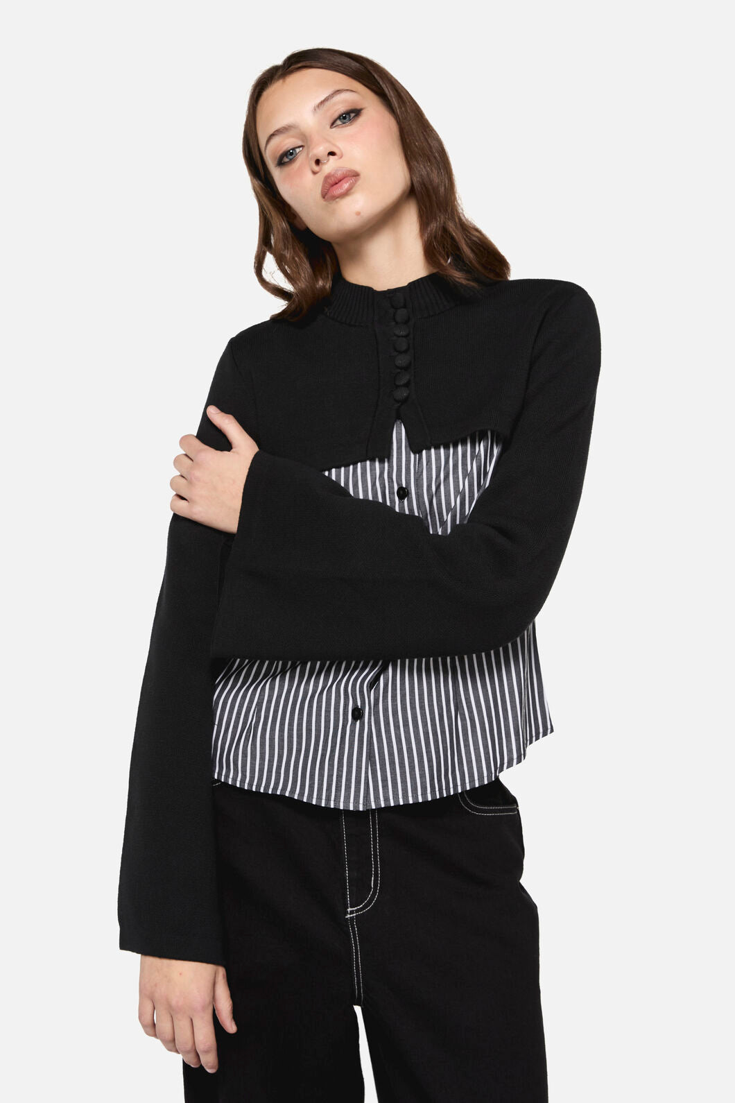 Dangerfield NZ - Moggy High Neck Cropped Cardigan - black