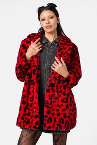 Dangerfield NZ - Moggy Faux Fur Leopard Coat - red-black