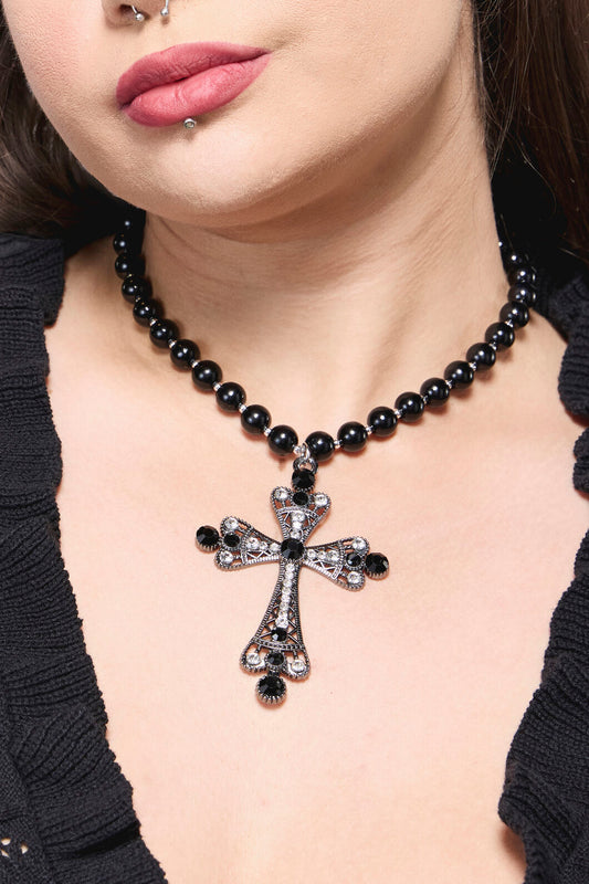 Dangerfield NZ - Gothic Cross Bead Necklace - black