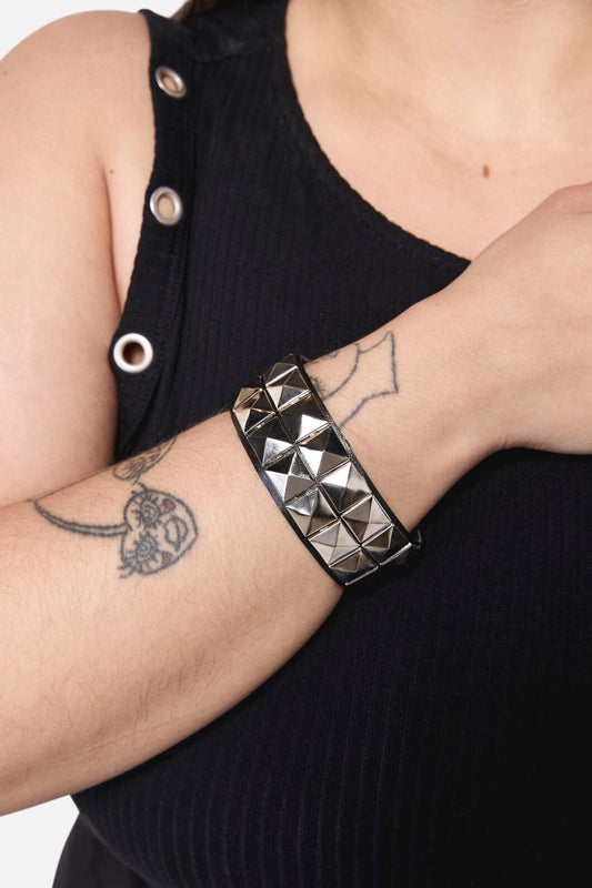 Dangerfield NZ - Pyramid Stud Wrist Band Cuff - black-silver