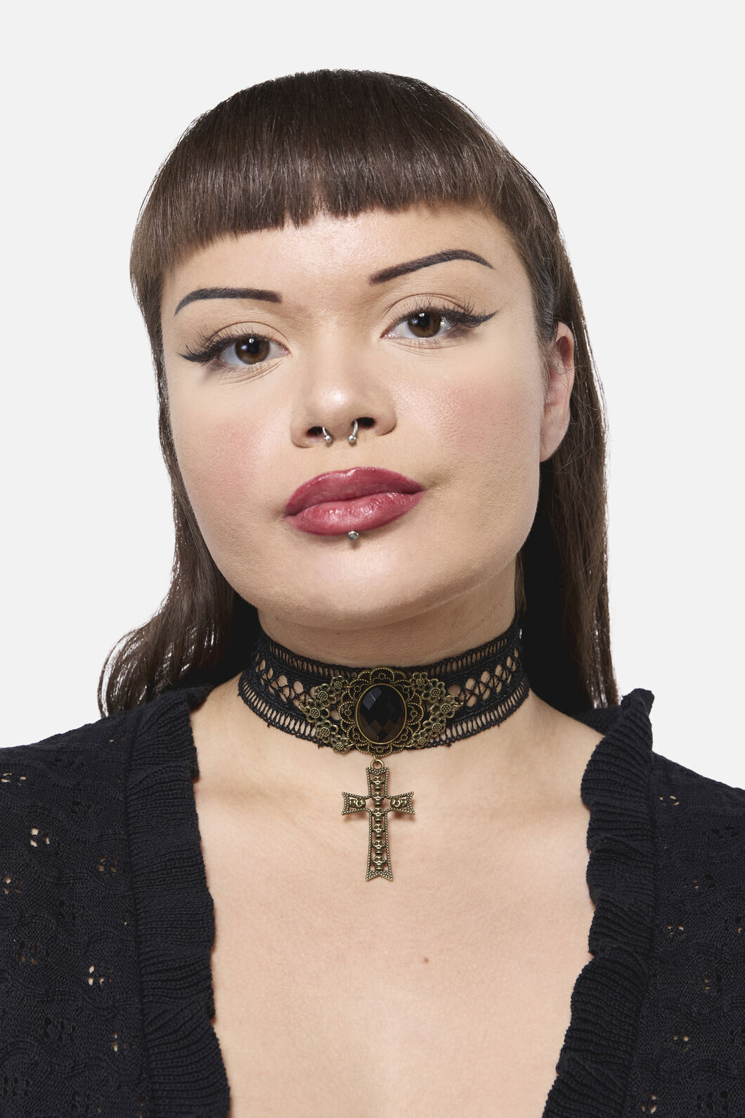 Dangerfield NZ - Cross Skull Lace Choker - black