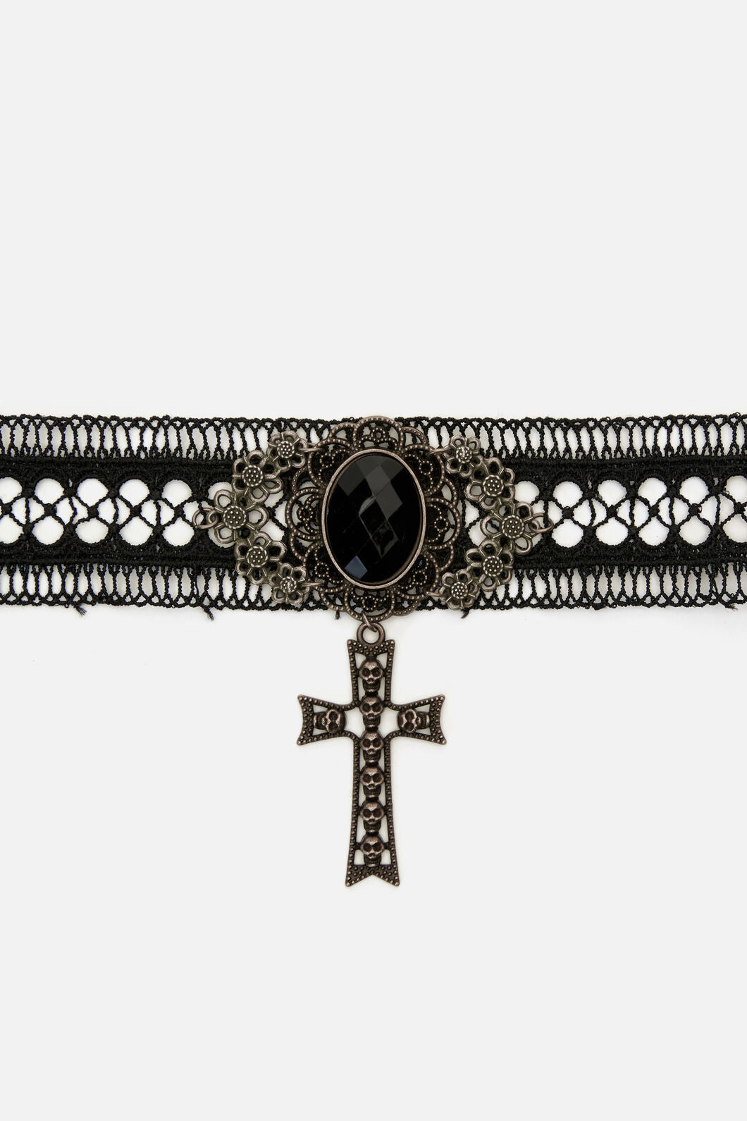 Dangerfield NZ - Cross Skull Lace Choker - black