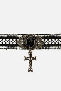 Dangerfield NZ - Cross Skull Lace Choker - black