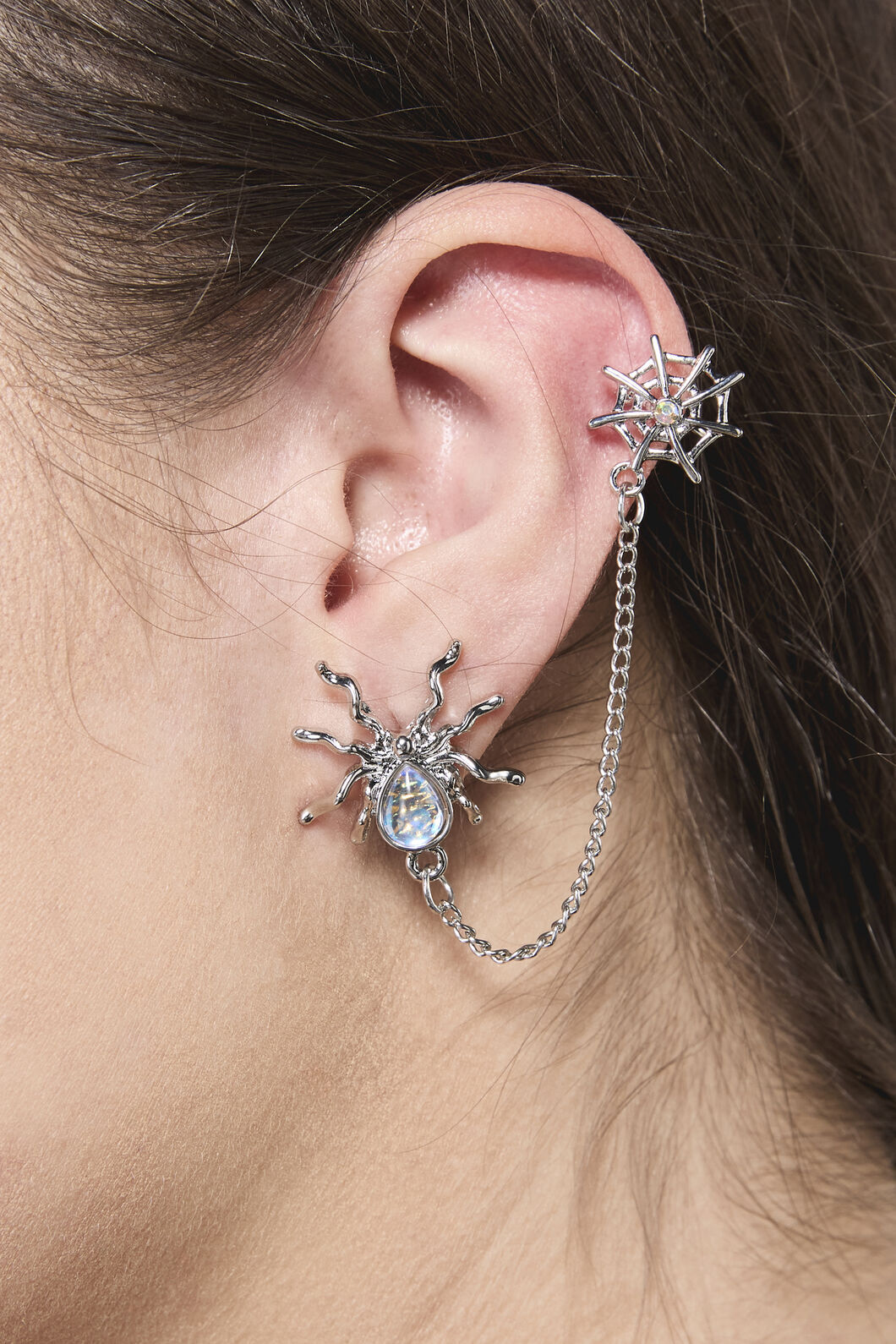Dangerfield NZ - Spiders Web & Chain Earrings - silver