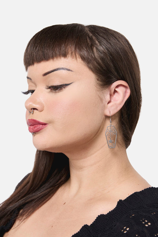 Dangerfield NZ - Coffin Spiderweb Earrings - silver