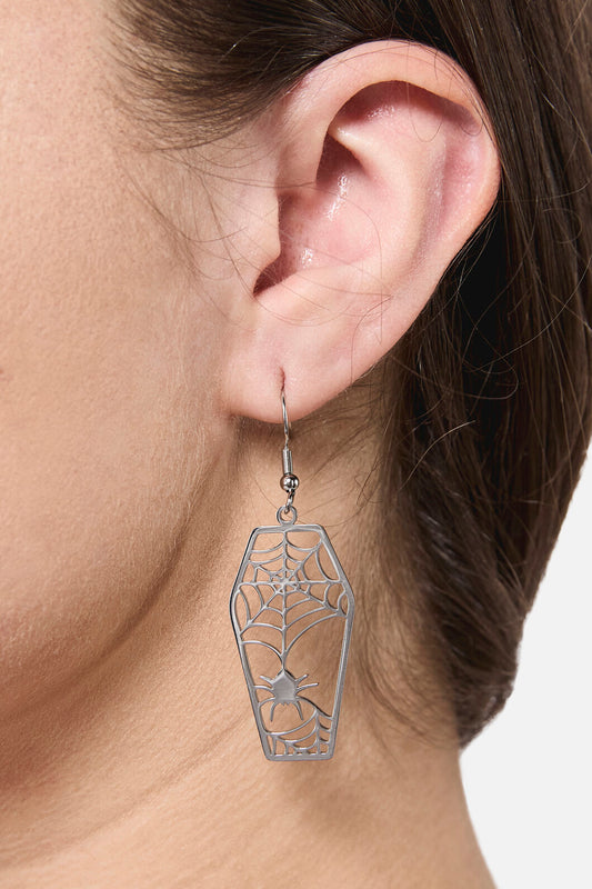 Dangerfield NZ - Coffin Spiderweb Earrings - silver