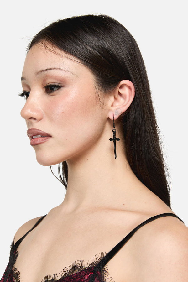 Dangerfield NZ - Black Sword Earrings - black