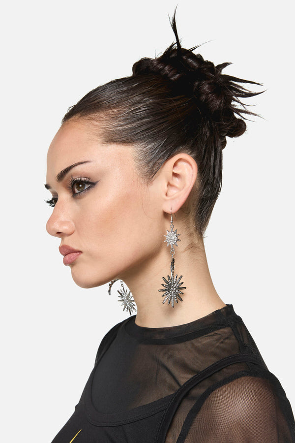 Dangerfield NZ - Sparkle Sun Moon Earrings - silver