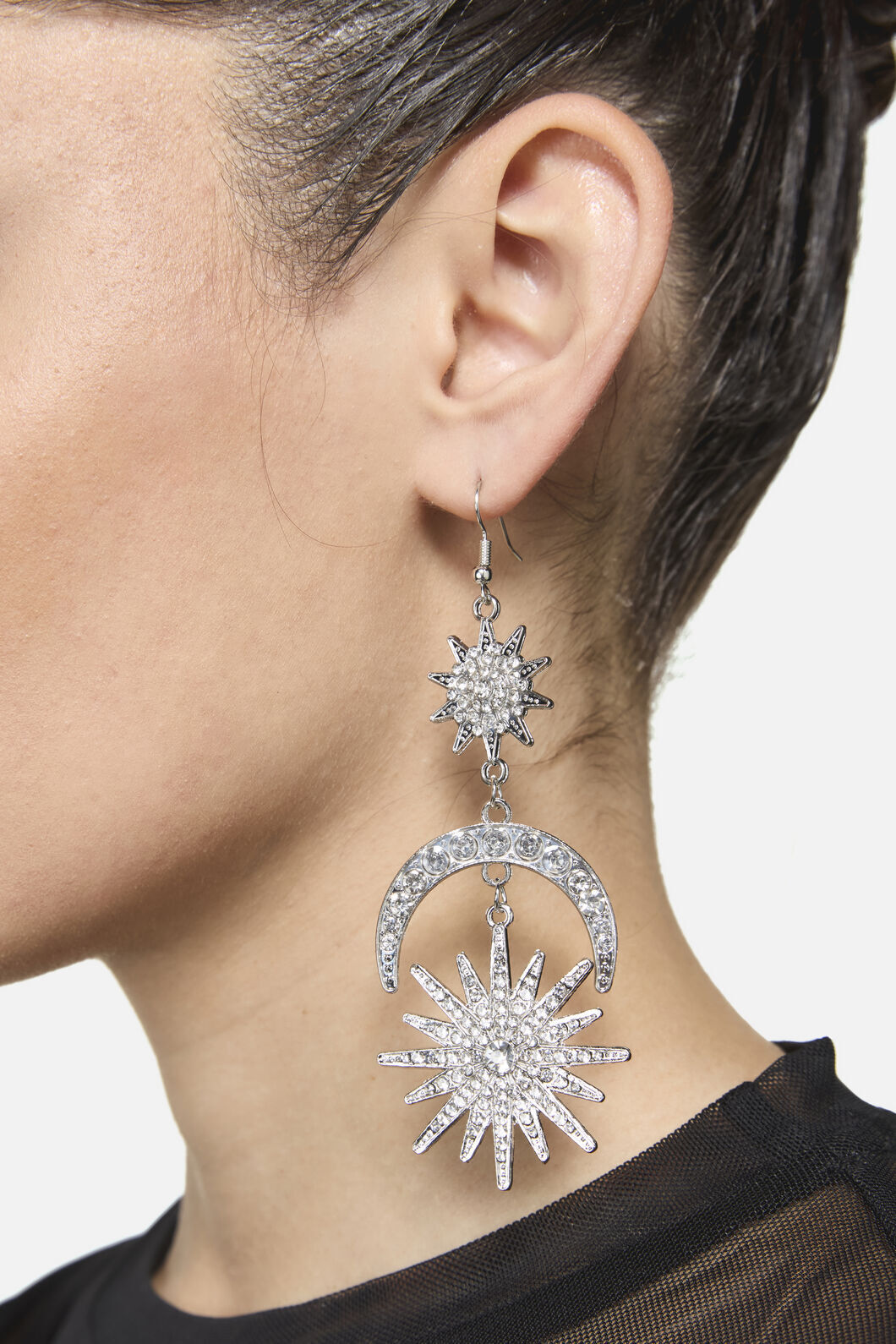 Dangerfield NZ - Sparkle Sun Moon Earrings - silver