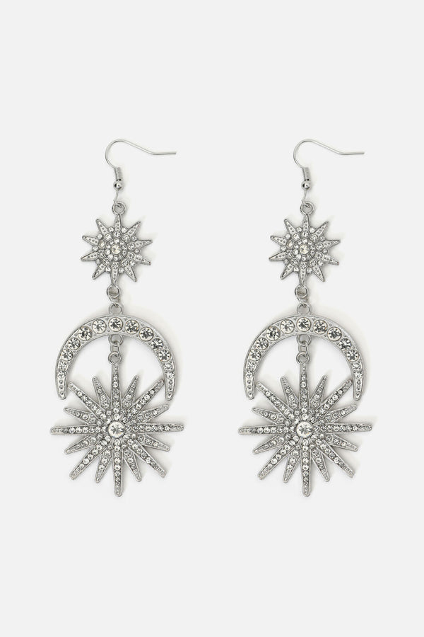 Dangerfield NZ - Sparkle Sun Moon Earrings - silver