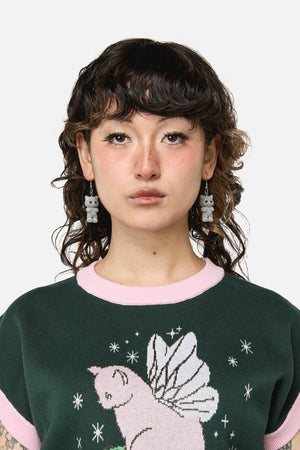 Dangerfield NZ - Furry Grey Cat Earrings - grey