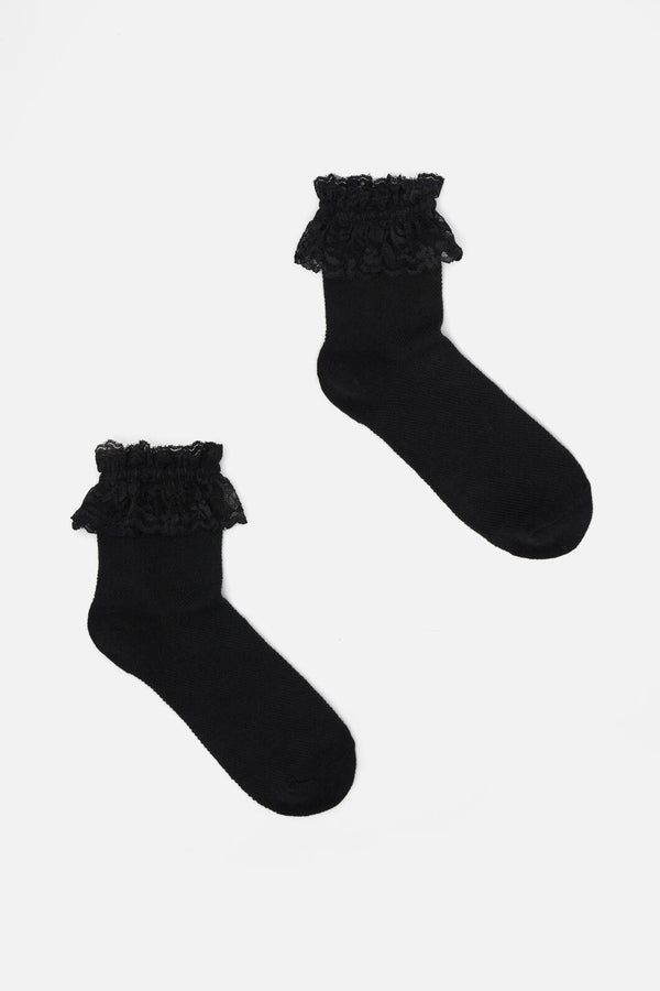 Dangerfield NZ - Black Lace Top Sock - black