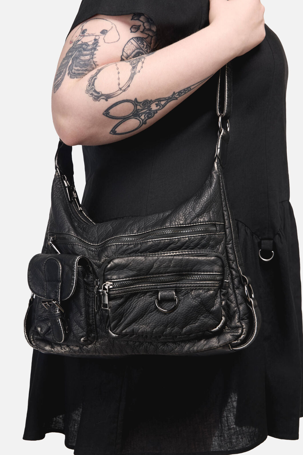 Dangerfield NZ - Distressed Black Zip Bag - black
