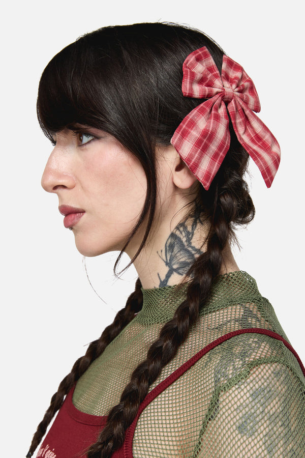 Dangerfield NZ - Check Bow Slide Hair Clip - red-white