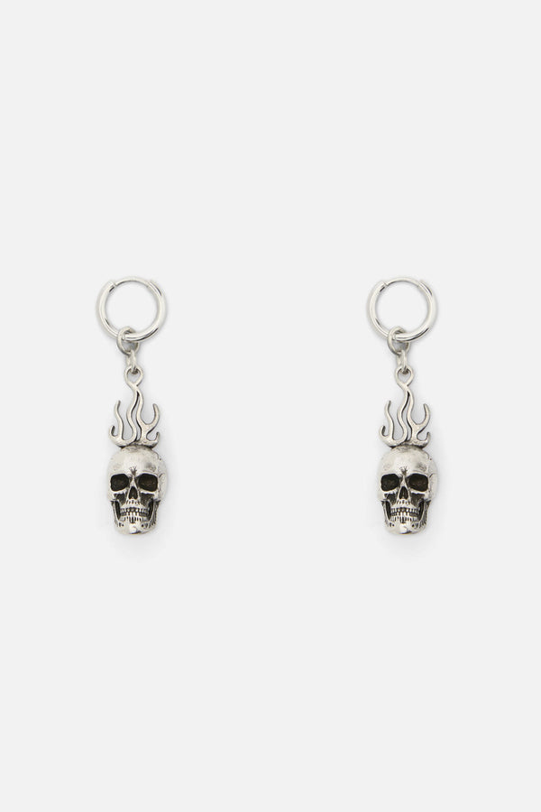 Dangerfield NZ - Flaming Skull Earrings - silver