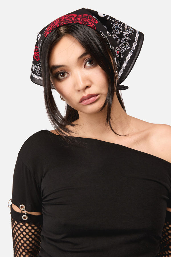 Dangerfield NZ - Skulls & Roses Cotton Bandana - black