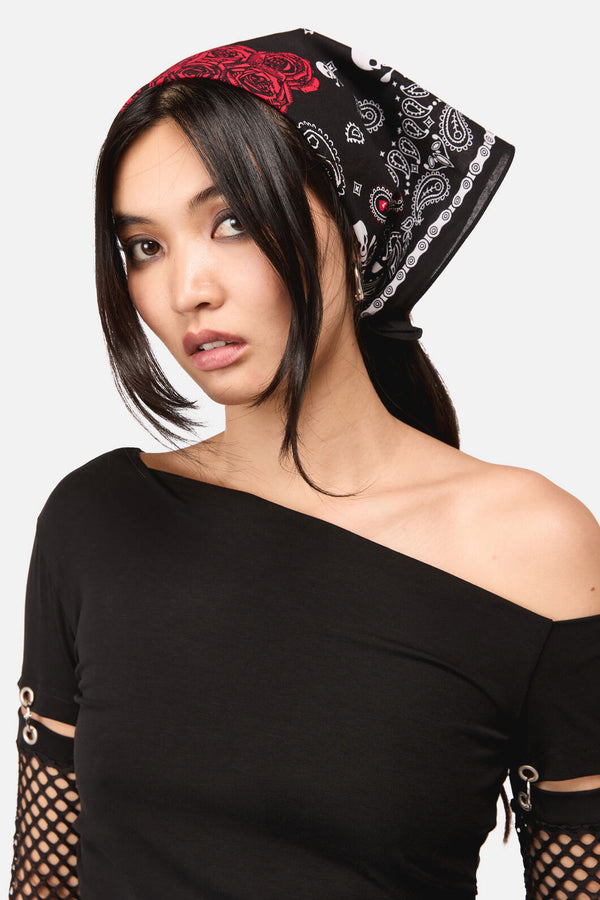 Dangerfield NZ - Skulls & Roses Cotton Bandana - black