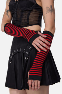 Dangerfield NZ - Striped Long Fingerless Gloves - black-red