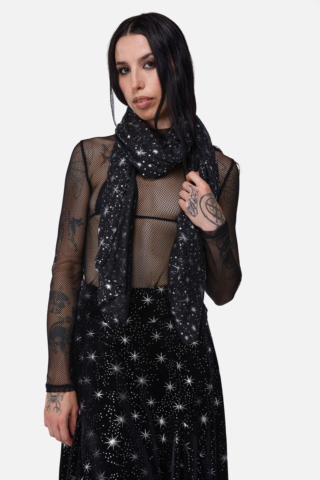 Dangerfield NZ - Galaxy Metallic Printed Scarf - black