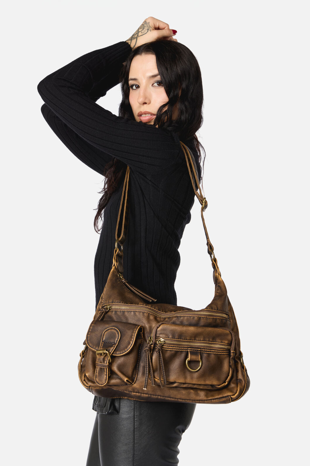 Distressed Chocolate Zip Bag – Dangerfield NZ