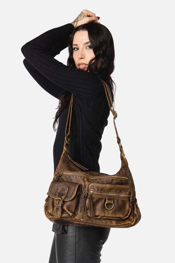 Dangerfield NZ - Distressed Chocolate Zip Bag - chocolate