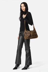 Dangerfield NZ - Distressed Chocolate Zip Bag - chocolate
