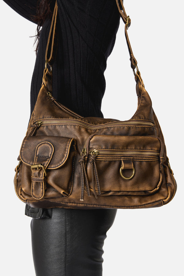 Dangerfield NZ - Distressed Chocolate Zip Bag - chocolate