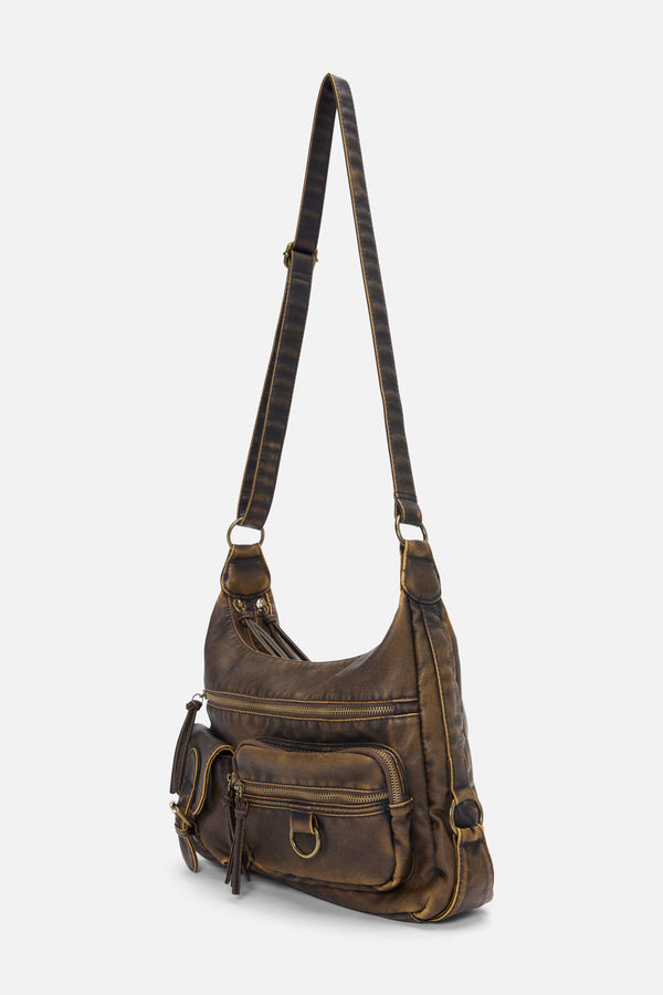 Dangerfield NZ - Distressed Chocolate Zip Bag - chocolate