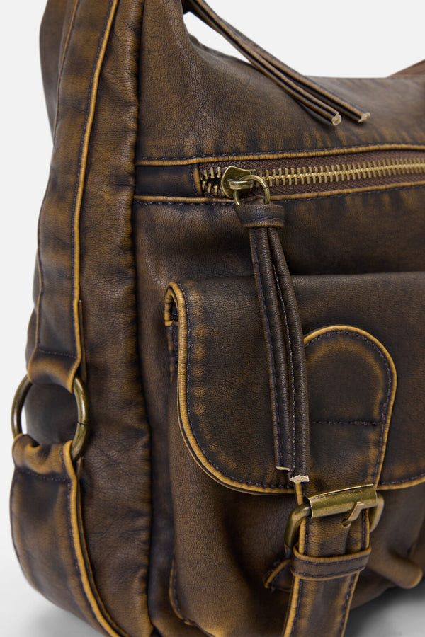 Dangerfield NZ - Distressed Chocolate Zip Bag - chocolate