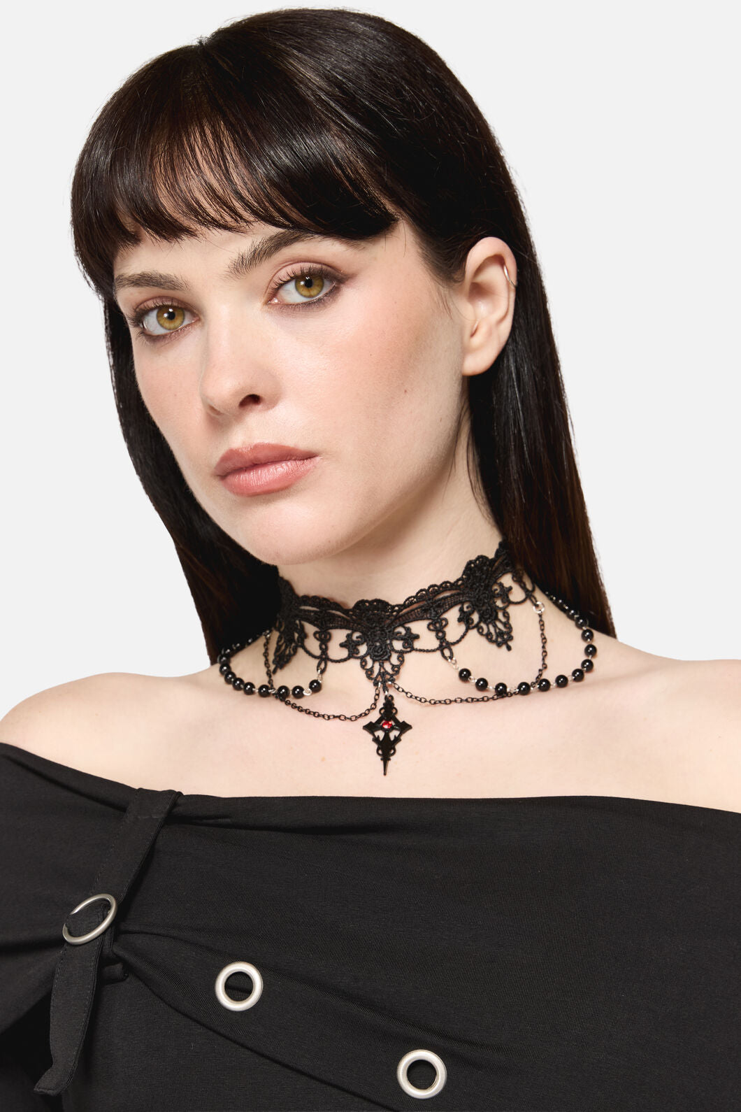 Dangerfield NZ - Gothic Bead & Lace Choker - black