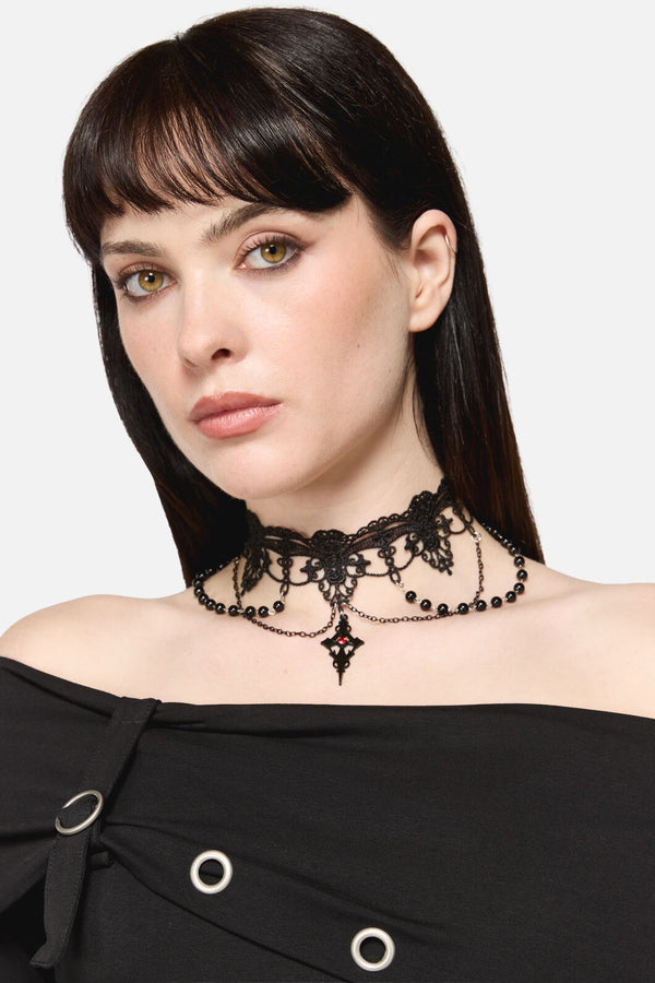 Dangerfield NZ - Gothic Bead & Lace Choker - black