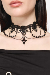 Dangerfield NZ - Gothic Bead & Lace Choker - black