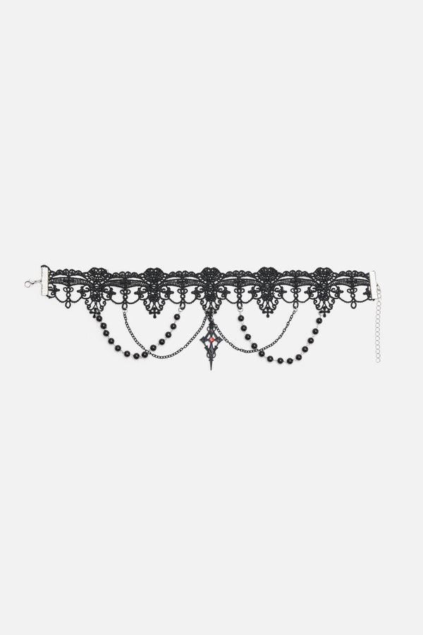 Dangerfield NZ - Gothic Bead & Lace Choker - black