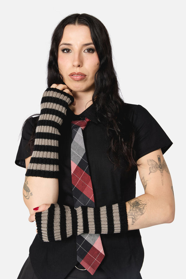 Dangerfield NZ - Ribbed Long Fingerless Gloves - black-grey