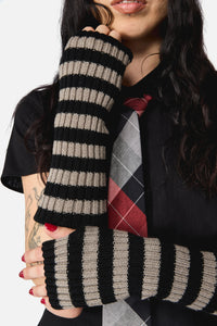 Dangerfield NZ - Ribbed Long Fingerless Gloves - black-grey