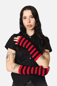 Dangerfield NZ - Ribbed Long Fingerless Gloves - black-red