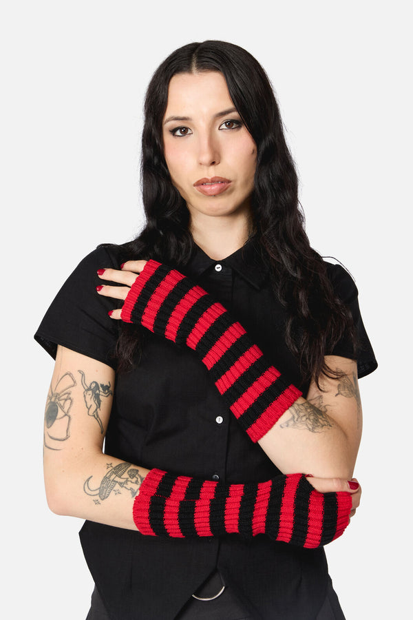 Dangerfield NZ - Ribbed Long Fingerless Gloves - black-red